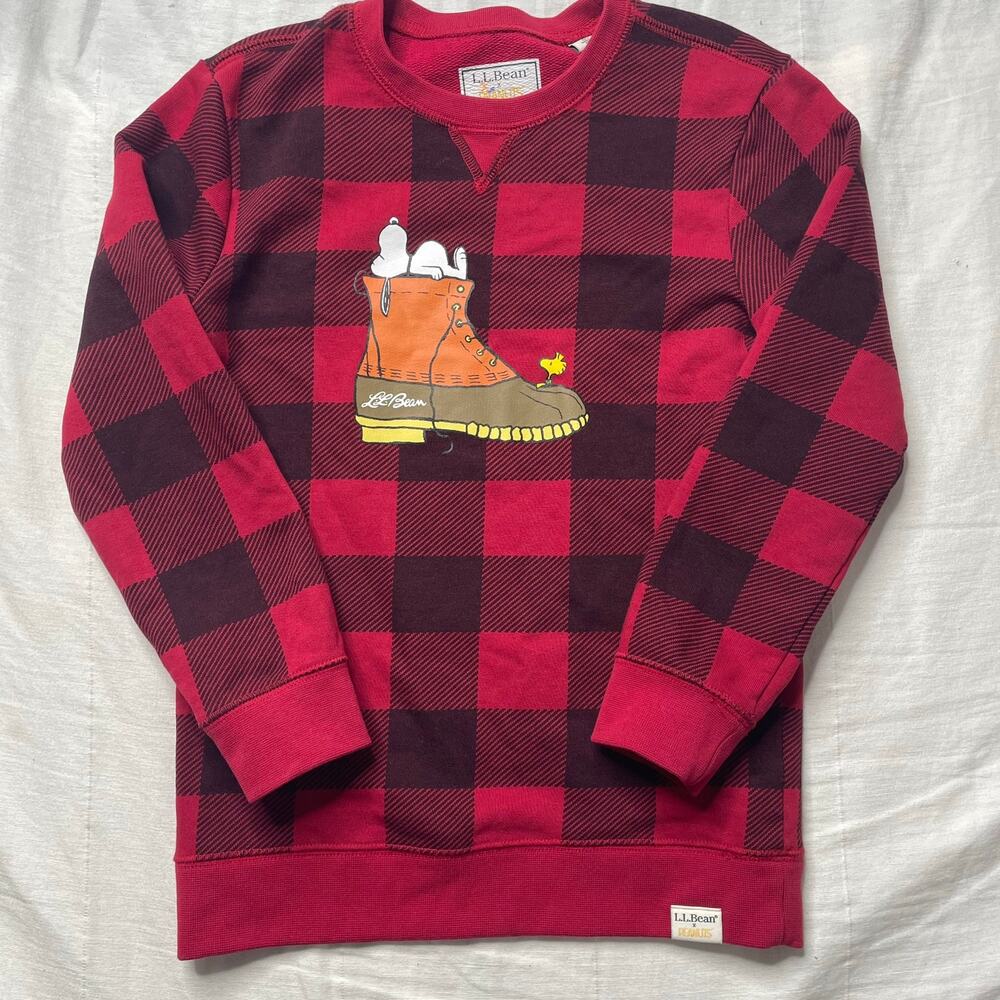 L.L. Bean x Peanuts Snoopy Red Plaid Crewneck Sweatshirt Size Large Kids